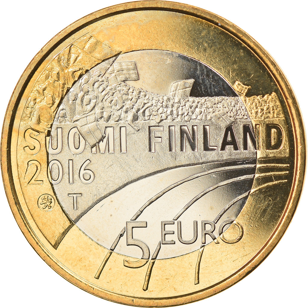 Finland, 5 Euro, Saut à ski, 2016, MS(63), Bi-Metallic