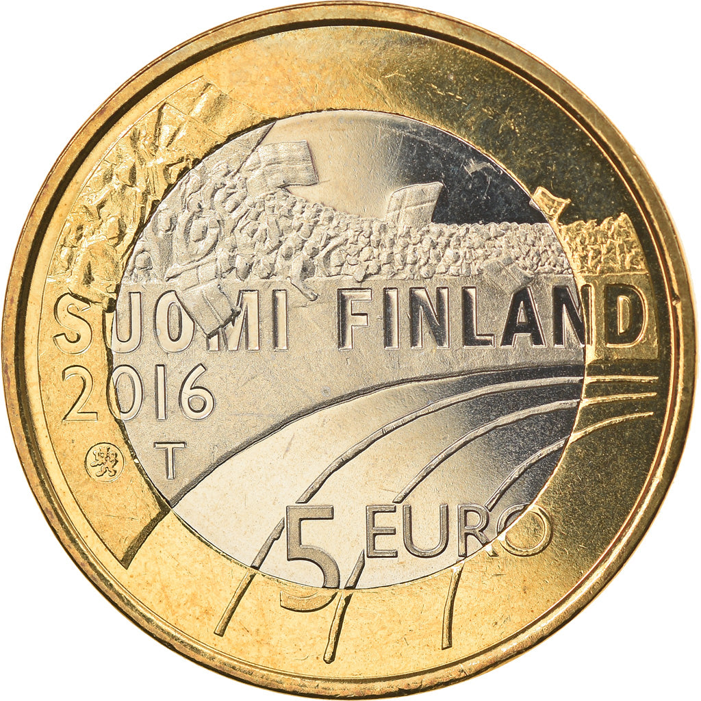 Finland, 5 Euro, Le ski de fond, 2016, MS(63), Bi-Metallic