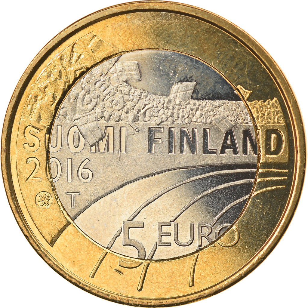 Finland, 5 Euro, Le hockey sur glace, 2016, MS(63), Bi-Metallic