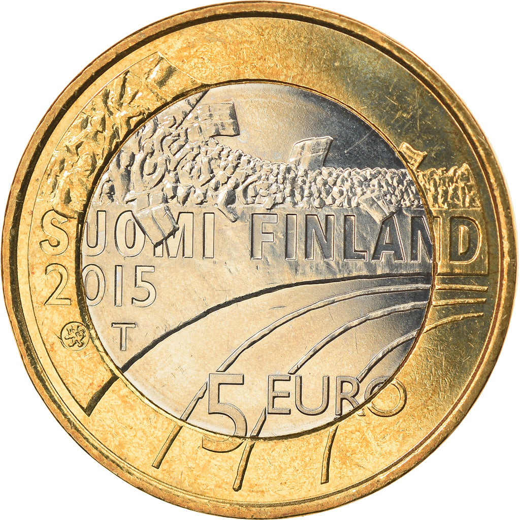 Finland, 5 Euro, Le volley-ball, 2015, MS(63), Bi-Metallic