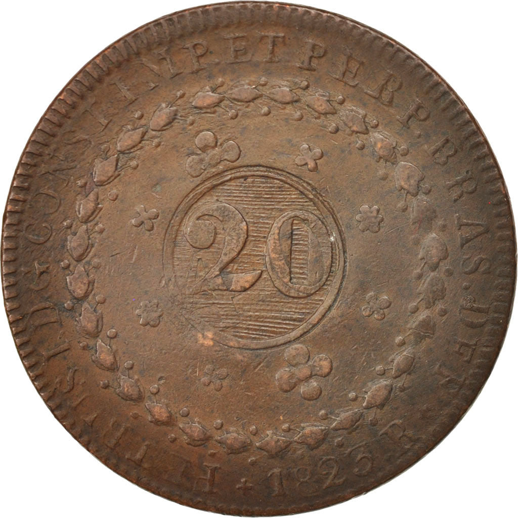 BRAZIL, 20 Reis, 1823, Rio de Janeiro, KM #436.1, VF(30-35), Copper, 36.42,...