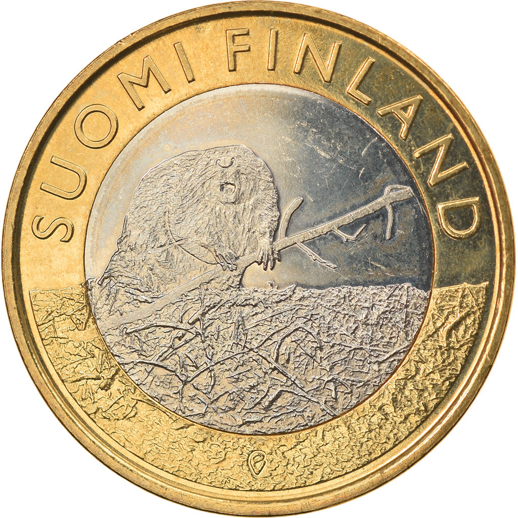 Finland, 5 Euro, Le castor en Satkunta, 2015, MS(63), Bi-Metallic