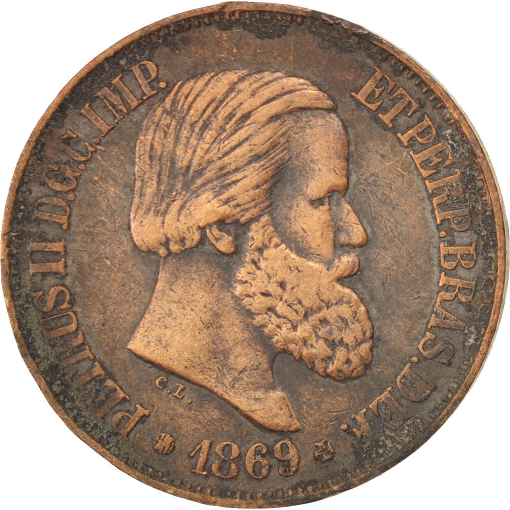 Coin, Brazil, Pedro II, 20 Reis, 1869, EF(40-45), Bronze, KM:474