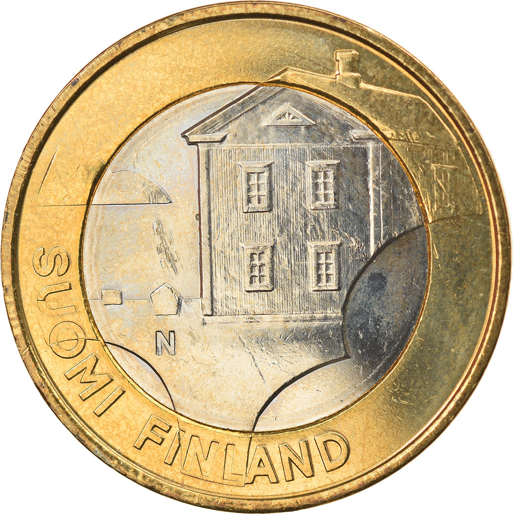 Finland, 5 Euro, Maison traditionnelle d'Ostrobotnie, 2013, MS(63), Bi-Metallic