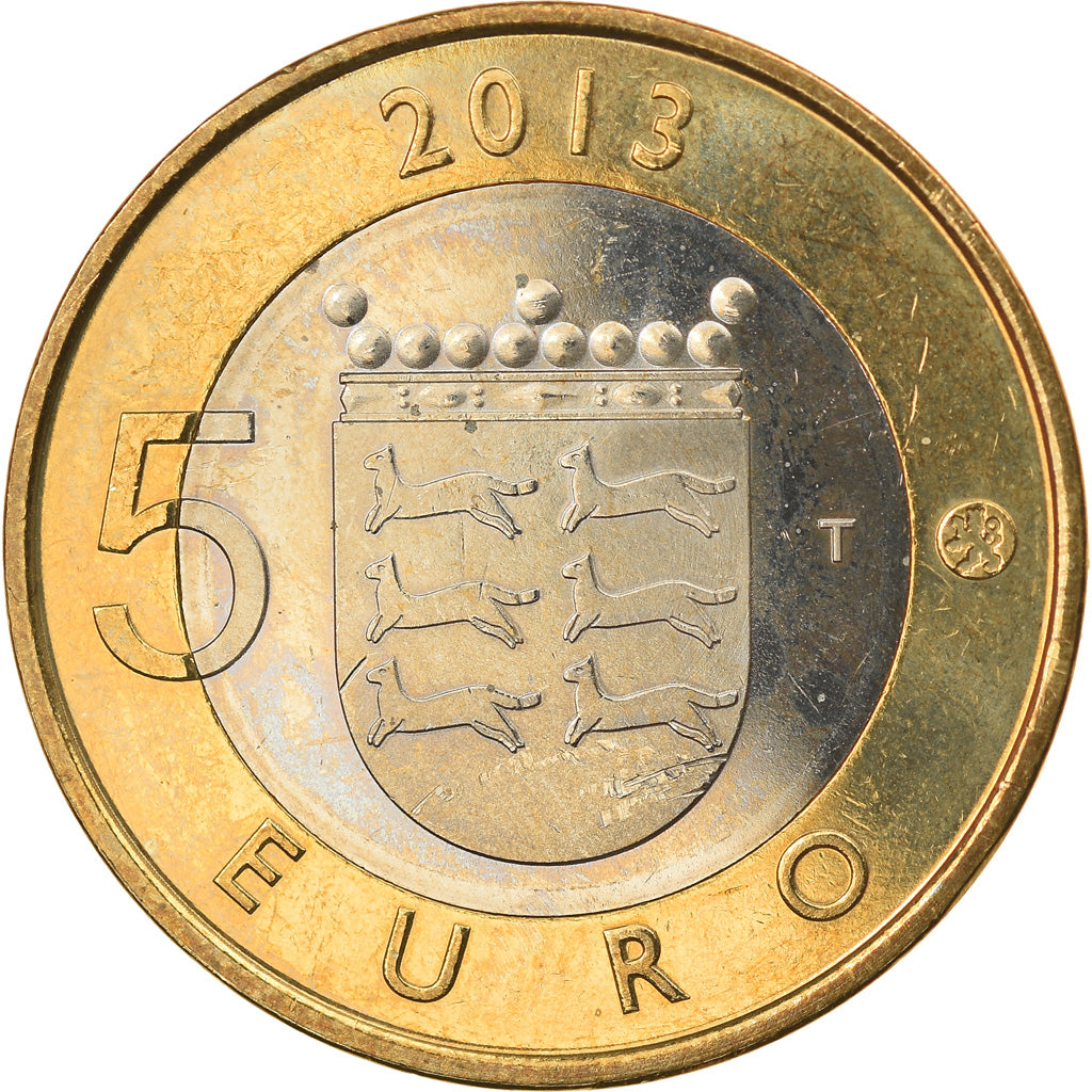 Finland, 5 Euro, Maison traditionnelle d'Ostrobotnie, 2013, MS(63), Bi-Metallic