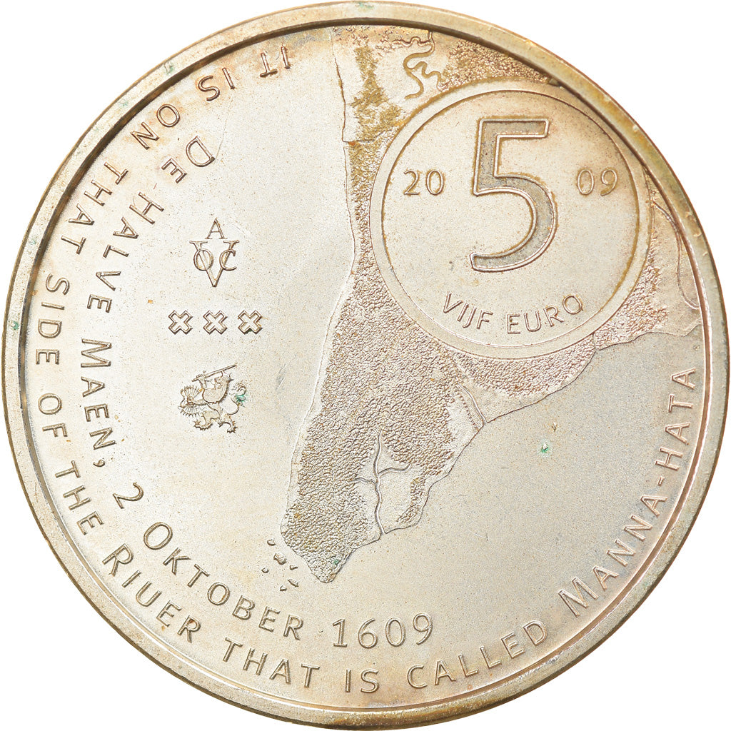 Netherlands, 5 Euro, Manhattan, 2009, Utrecht, AU(55-58), Silver Plated Copper