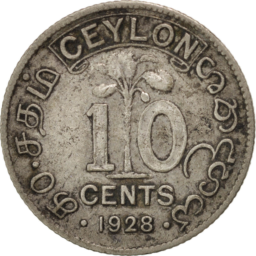 Coin, Ceylon, George V, 10 Cents, 1928, VF(20-25), Silver, KM:104a