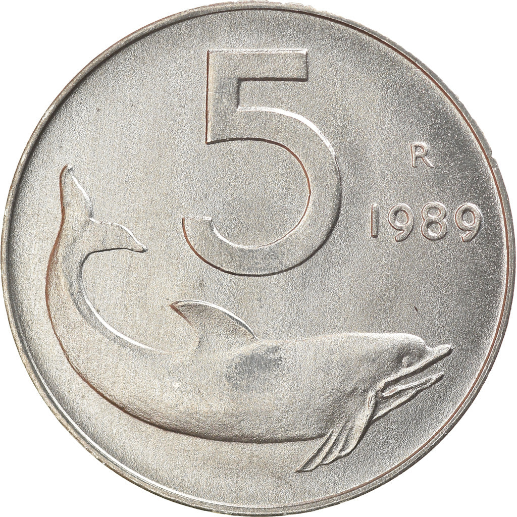 Moneta, Włochy, 5 Lire, 1989, Rome, MS(60-62), Aluminium, KM:92