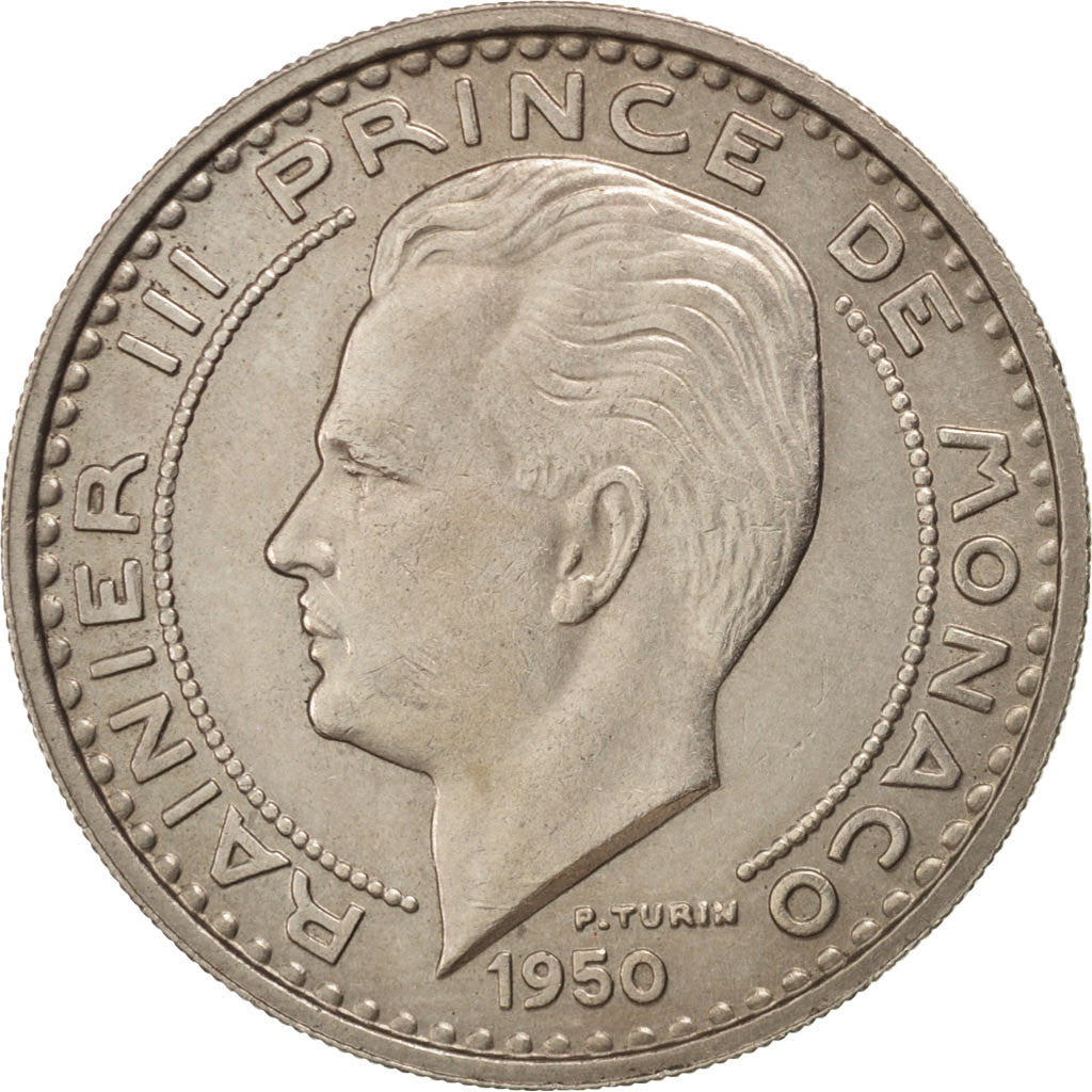 Coin, Monaco, Rainier III, 100 Francs, Cent, 1950, AU(50-53), Copper-nickel