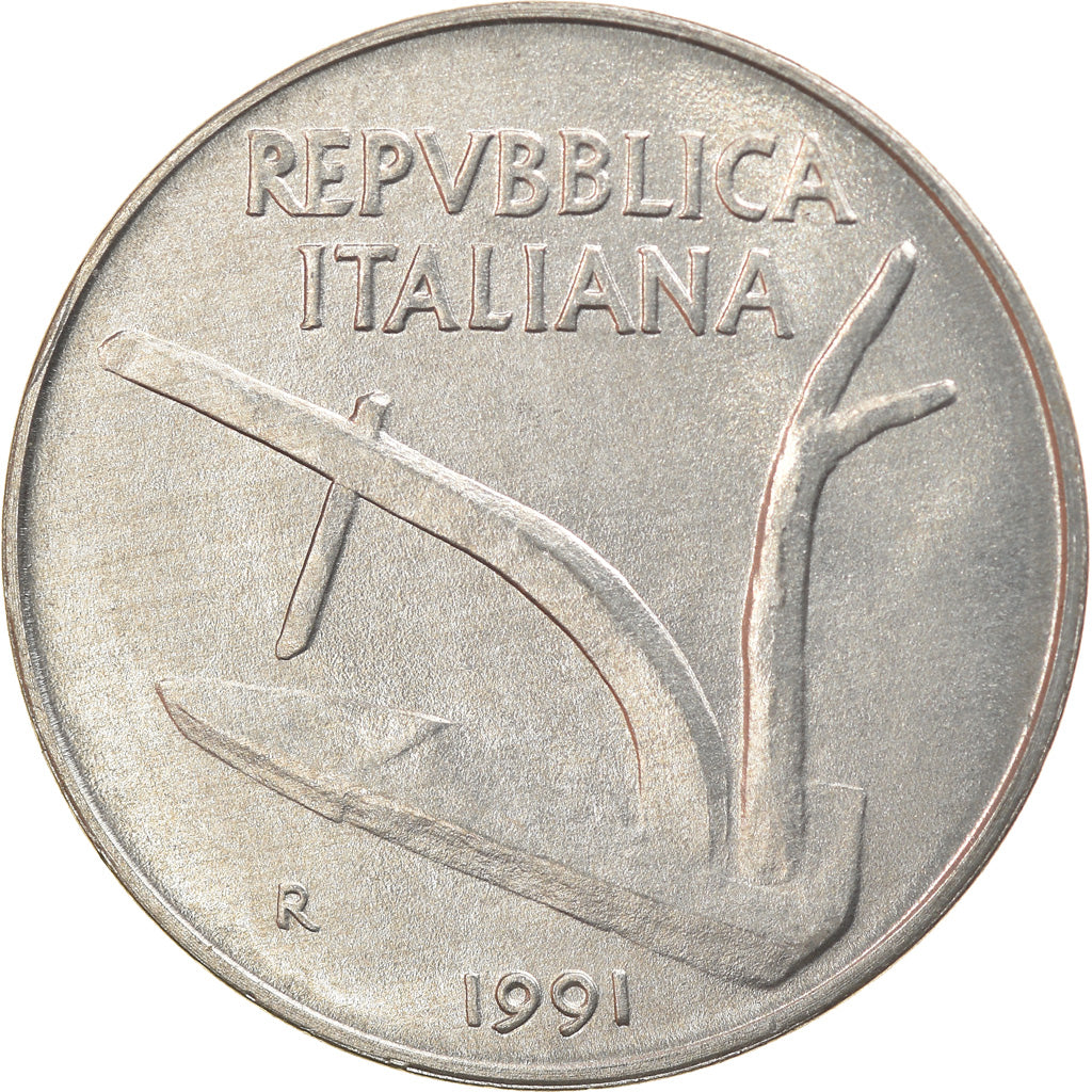 Coin, Italy, 10 Lire, 1991, Rome, MS(60-62), Aluminum, KM:93