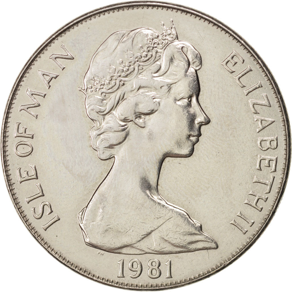 ISLE OF MAN, Crown, 1981, Pobjoy Mint, KM #80, AU(55-58), Copper-Nickel, 38.5,..