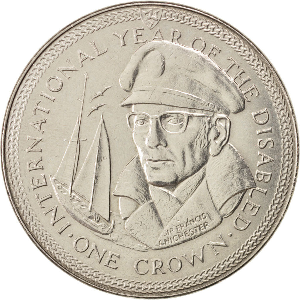 ISLE OF MAN, Crown, 1981, Pobjoy Mint, KM #80, AU(55-58), Copper-Nickel, 38.5,..