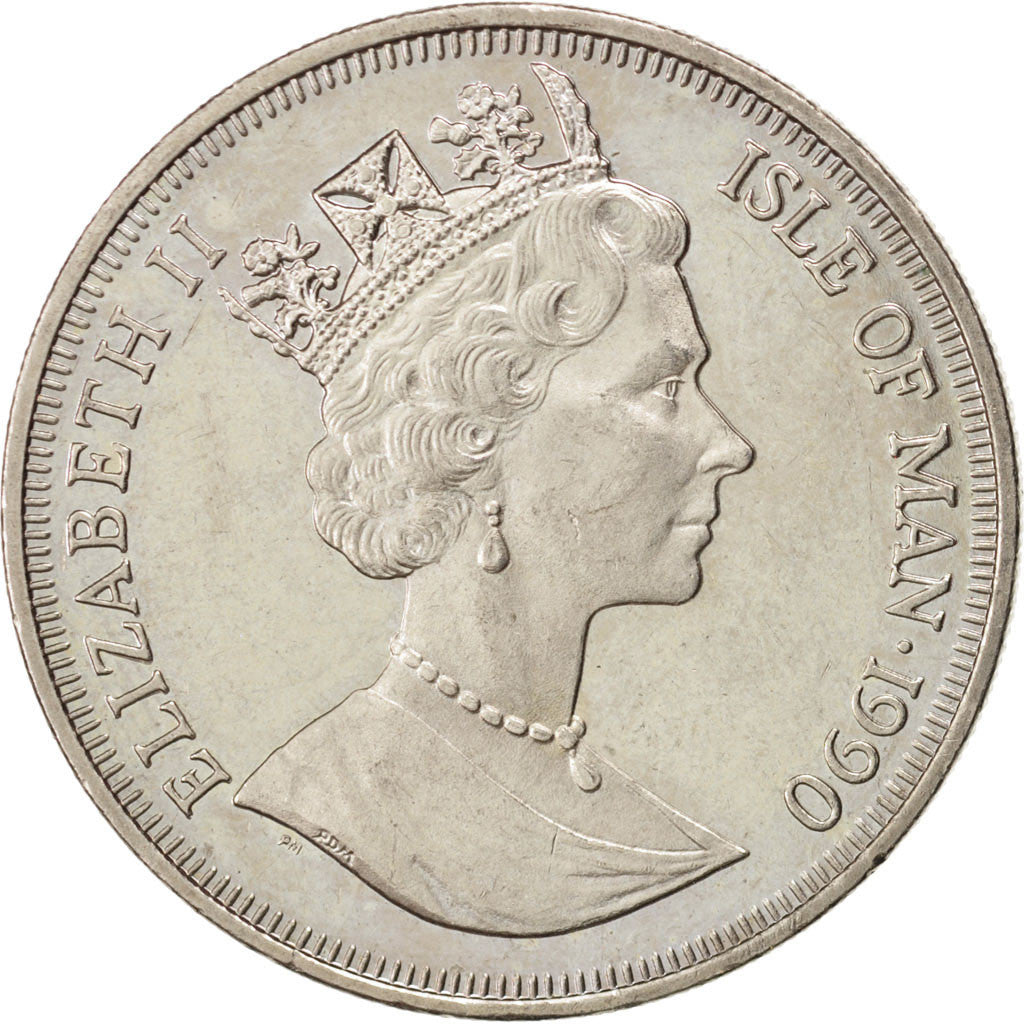 ISLE OF MAN, Crown, 1990, Pobjoy Mint, KM #283, AU(55-58), Copper-Nickel, 38.5,.
