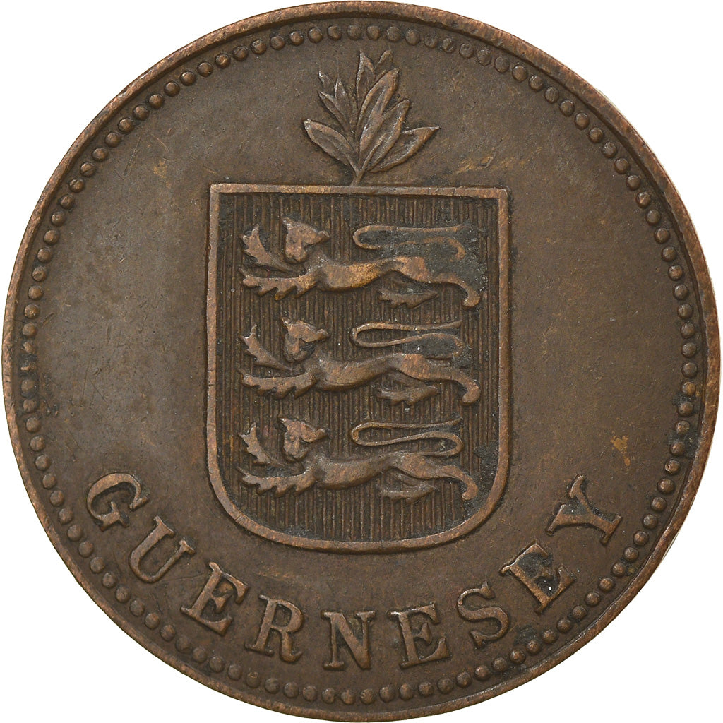 Coin, Guernsey, 2 Doubles, 1914, Heaton, Birmingham, EF(40-45), Bronze Plated