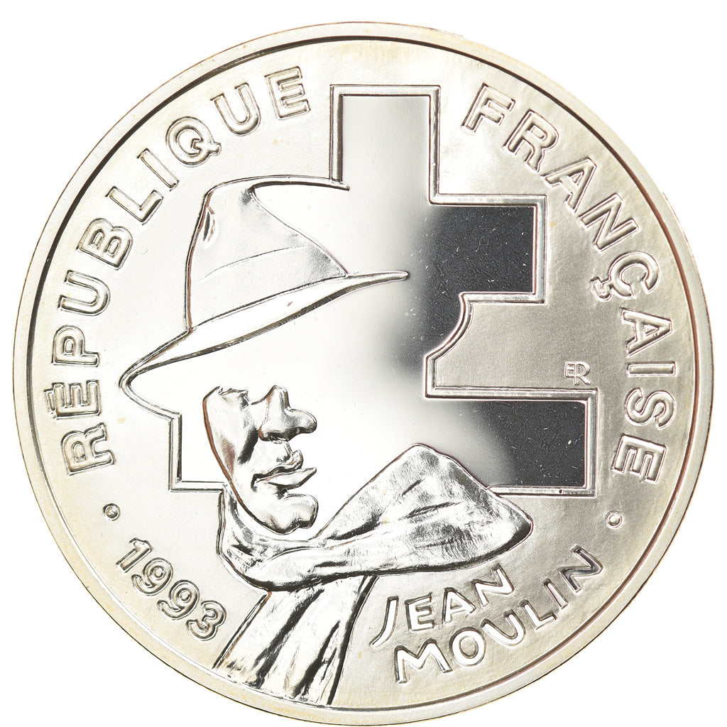 Moeda, França, Jean Moulin, 100 Francs, 1993, BE, MS(65-70), Prata, KM:1023