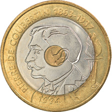 Coin, France, Pierre de Coubertin, 20 Francs, 1994, Paris, MS(63), Tri-Metallic