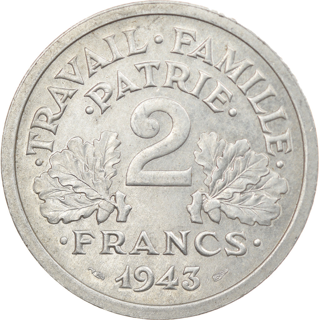 Moneta, Francia, Bazor, 2 Francs, 1943, Beaumont - Le Roger, SPL-, Alluminio