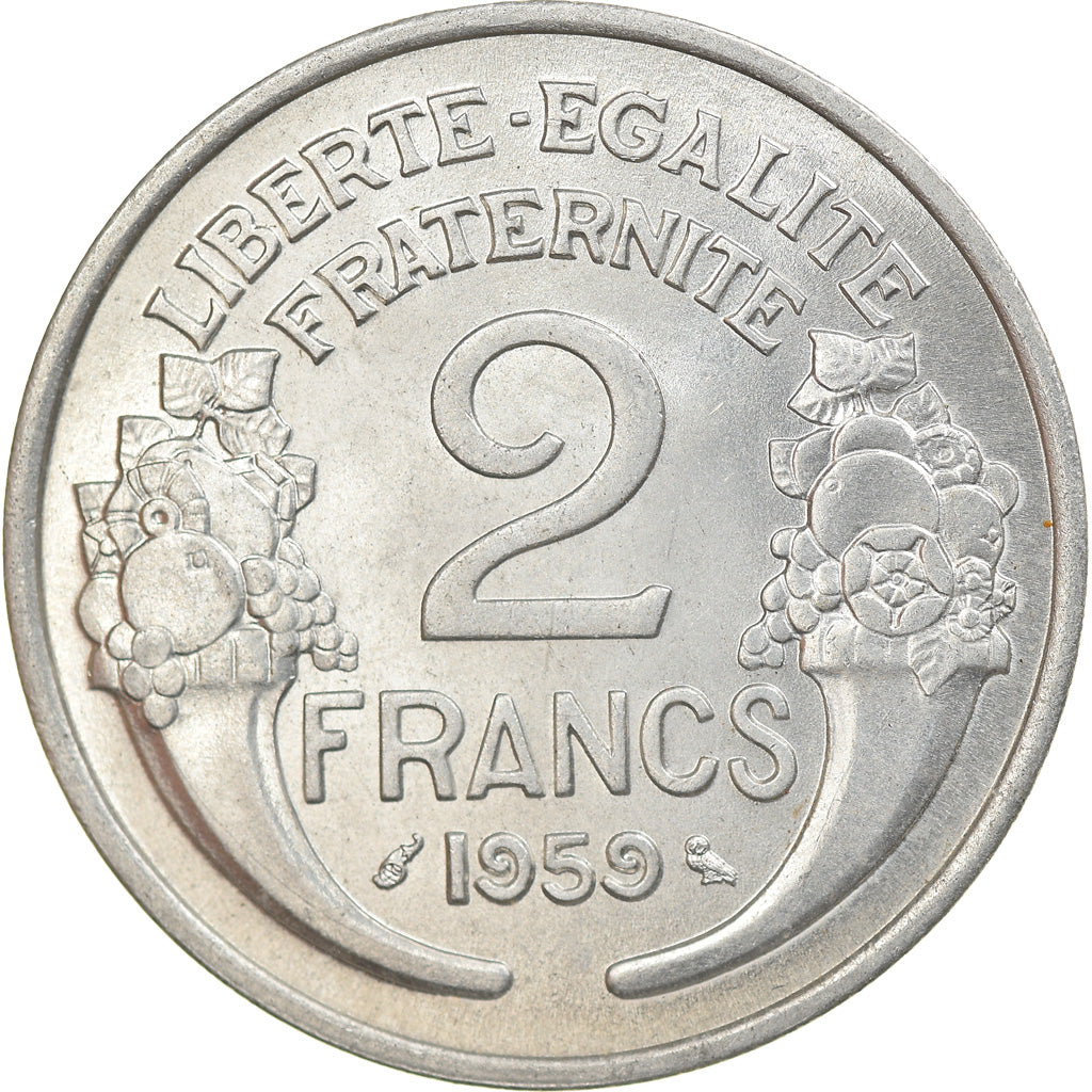 Munten, Frankrijk, Morlon, 2 Francs, 1959, Paris, UNC-, Aluminium, KM:886a.1