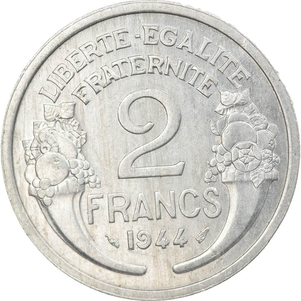 Moeda, França, Morlon, 2 Francs, 1944, Paris, MS(63), Alumínio, KM:886a.1