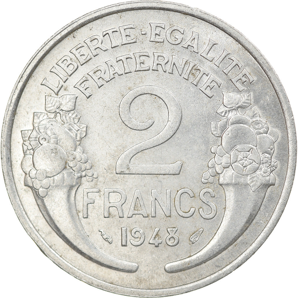 Münze, Frankreich, Morlon, 2 Francs, 1948, Paris, VZ+, Aluminium, KM:886a.1