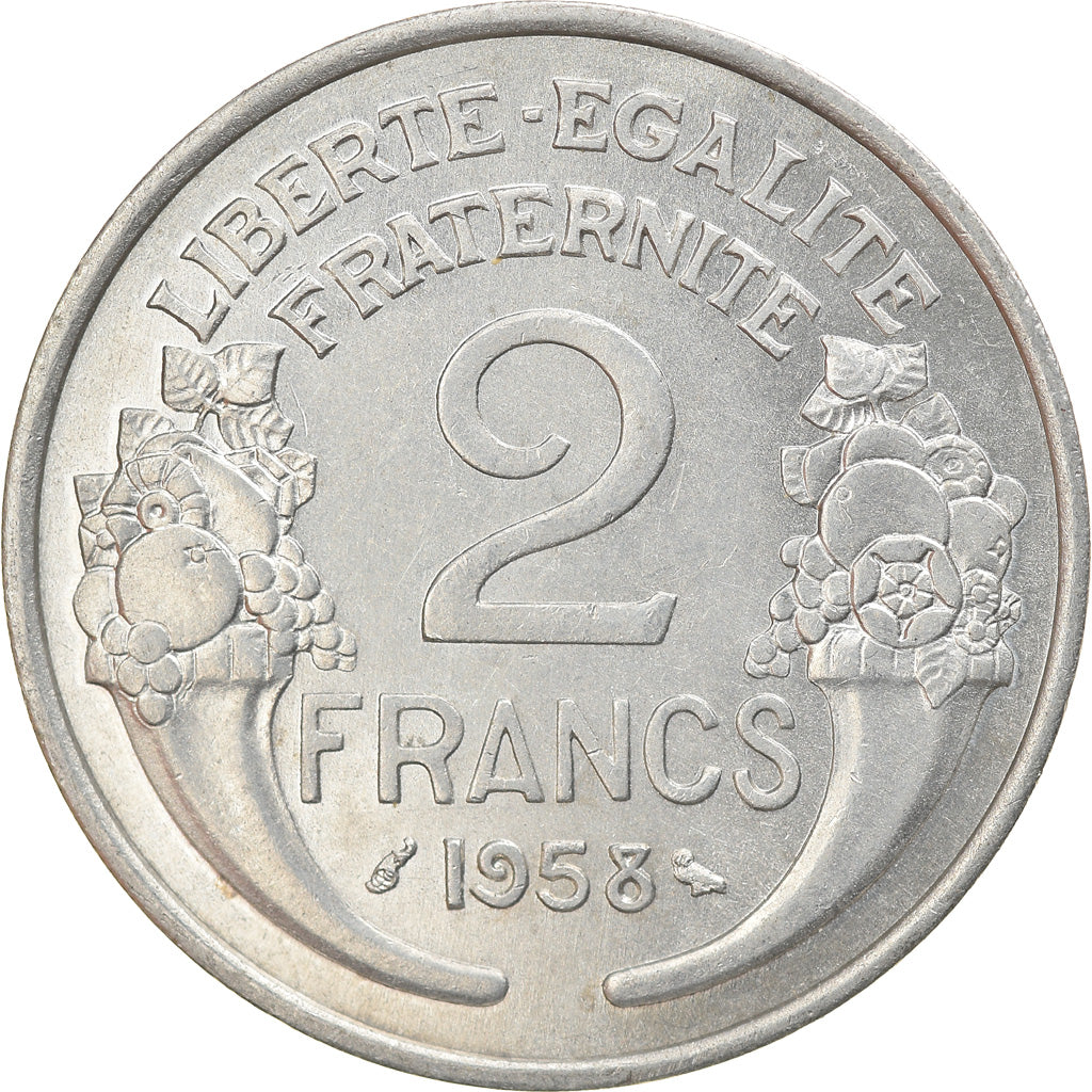 Moeda, França, Morlon, 2 Francs, 1958, Paris, MS(63), Alumínio, KM:886a.1