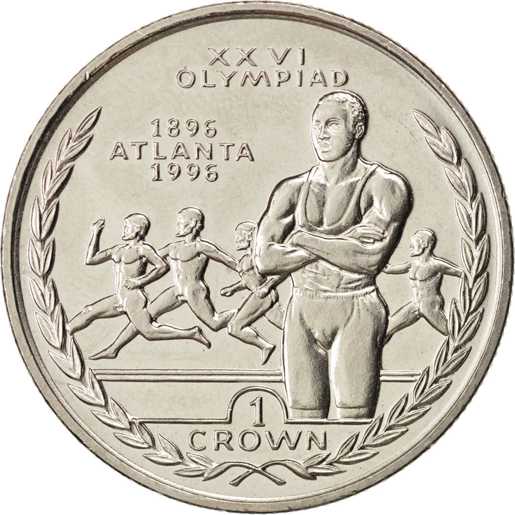 ISLE OF MAN, Crown, 1996, Pobjoy Mint, KM #568, AU(55-58), Copper-Nickel, 38.5,.