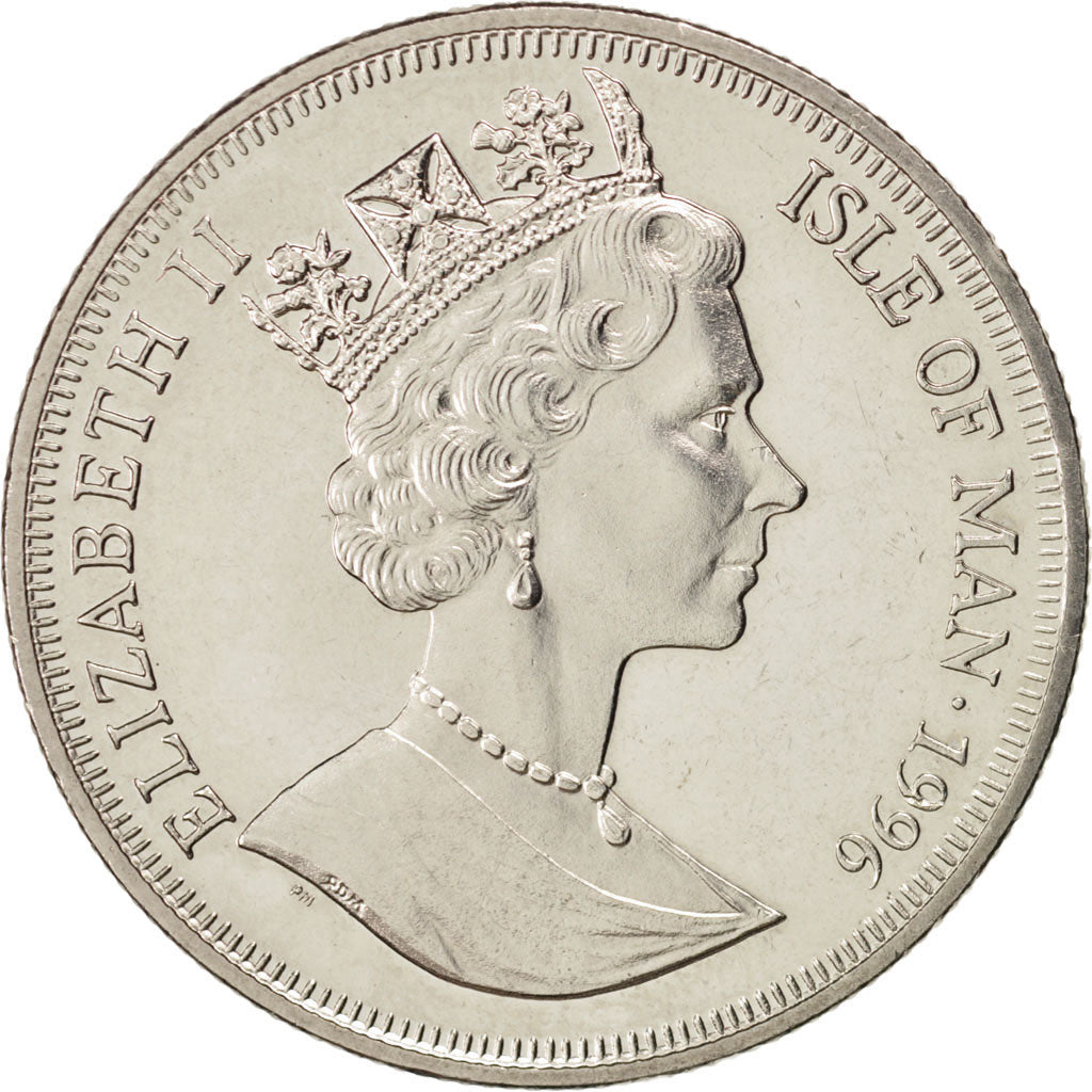 ISLE OF MAN, Crown, 1996, Pobjoy Mint, KM #557, AU(55-58), Copper-Nickel, 38.5,.