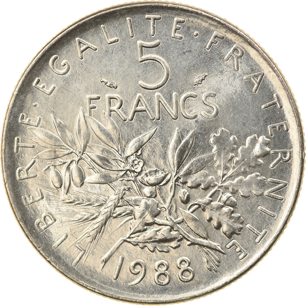 Coin, France, Semeuse, 5 Francs, 1988, Paris, MS(63), Nickel Clad Copper-Nickel
