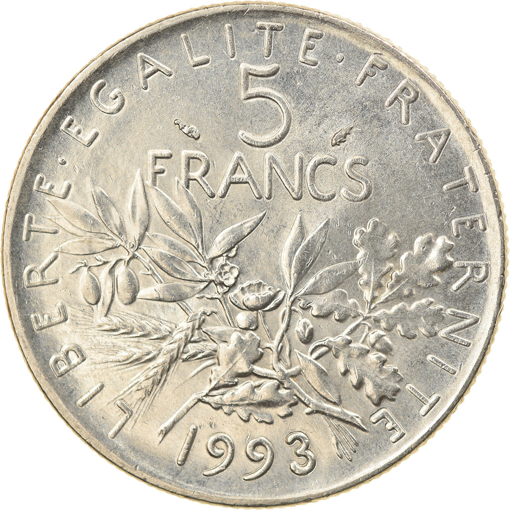 Coin, France, Semeuse, 5 Francs, 1993, Paris, MS(63), Nickel Clad Copper-Nickel