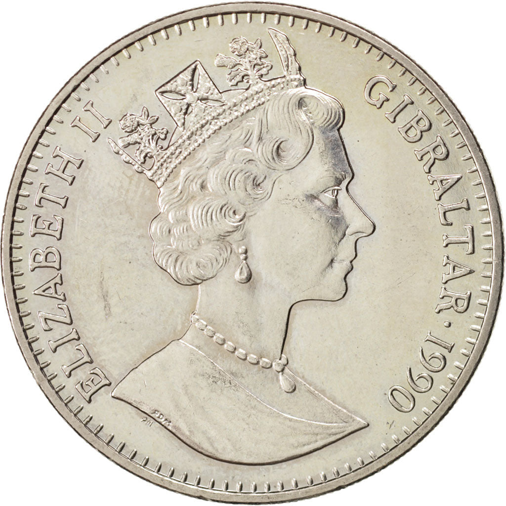 GIBRALTAR, Crown, 1990, KM #33, AU(55-58), Copper-Nickel, 38.8, 28.39
