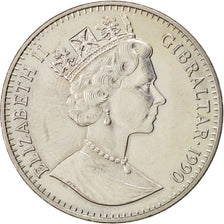 GIBRALTAR, Crown, 1990, KM #33, AU(55-58), Copper-Nickel, 38.8, 28.39