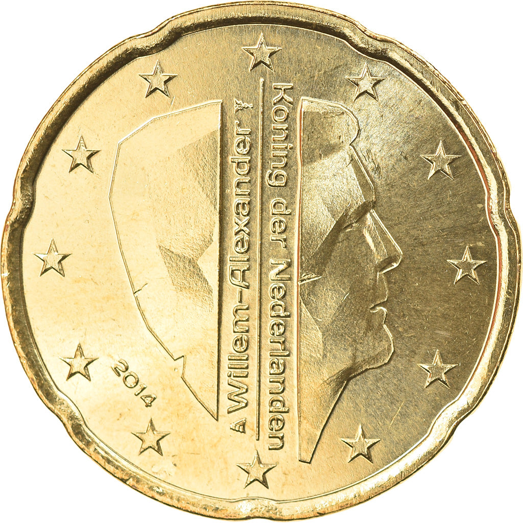 Netherlands, 20 Euro Cent, 2014, Utrecht, MS(65-70), Brass