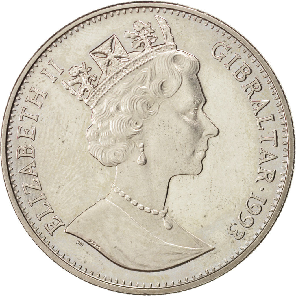 GIBRALTAR, Crown, 1993, KM #147, AU(55-58), Copper-Nickel, 38.8, 28.45
