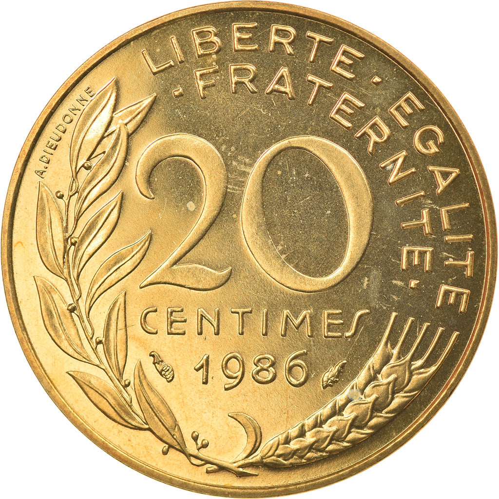Moneta, Francia, Marianne, 20 Centimes, 1986, Paris, FDC, Alluminio-bronzo