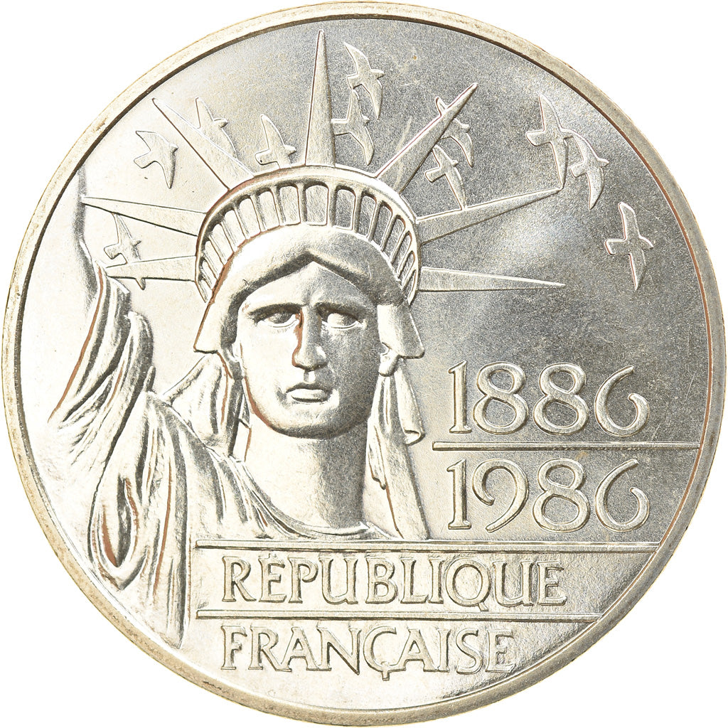Moeda, França, Statue de la Liberté, 100 Francs, 1986, MS(65-70), Prata