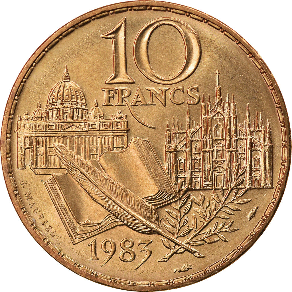 Coin, France, Stendhal, 10 Francs, 1983, Paris, MS(63), Nickel-Bronze, KM:953