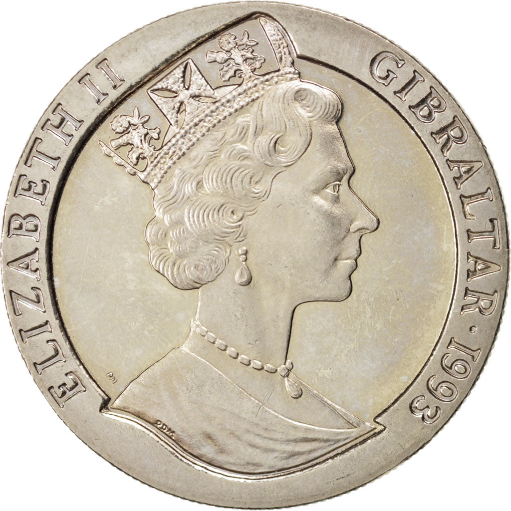 GIBRALTAR, Crown, 1993, KM #118, MS(60-62), Copper-Nickel, 38.8, 28.59
