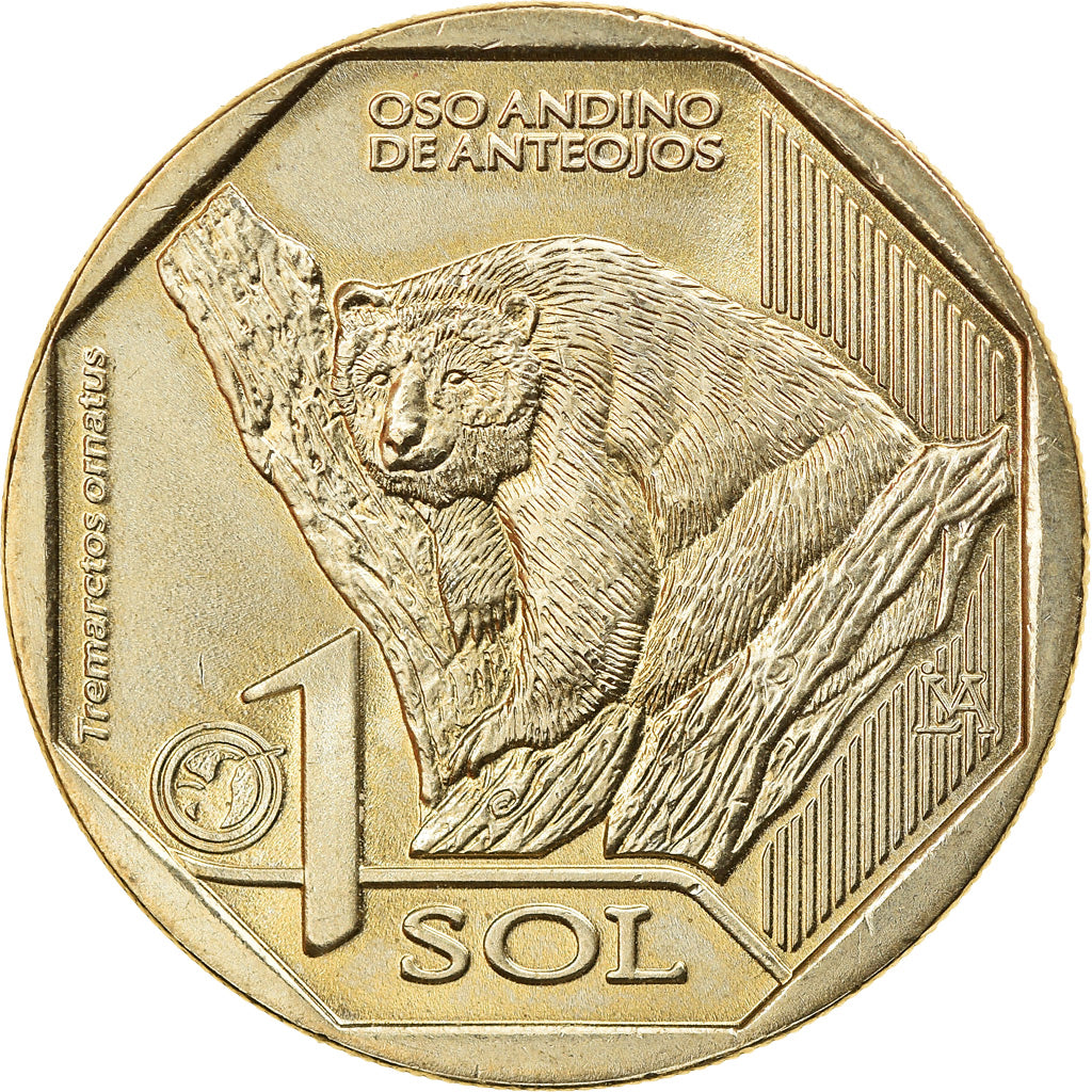 Coin, Peru, Ours à lunettes, Sol, 2017, Lima, MS(63), Cupro-nickel