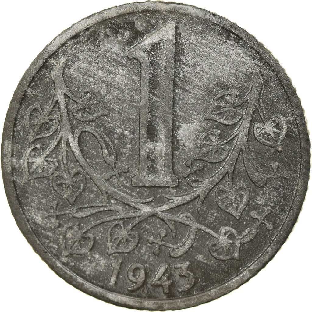 Coin, BOHEMIA & MORAVIA, Koruna, 1943, EF(40-45), Zinc, KM:4
