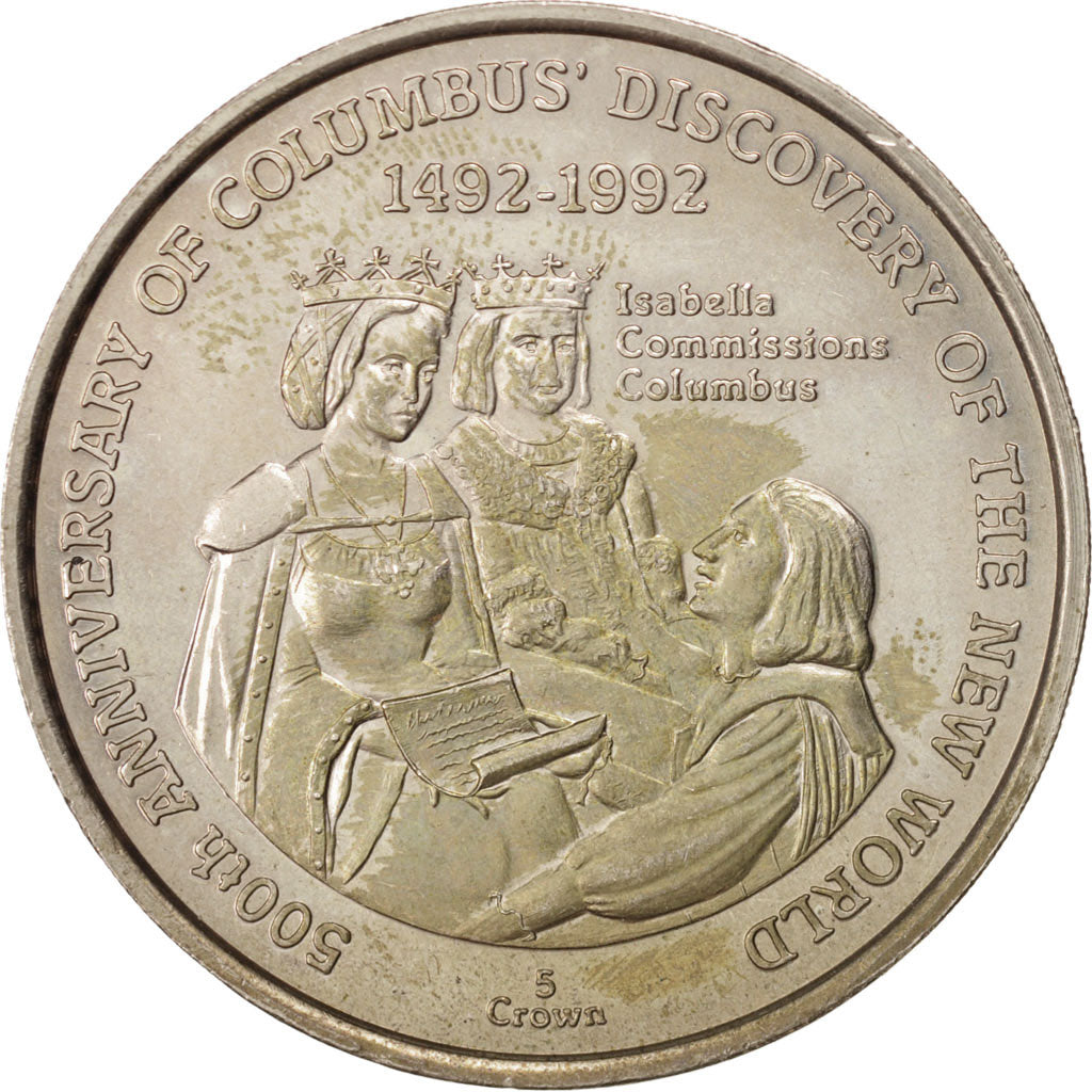 TURKS & CAICOS ISLANDS, 5 Crowns, 1991, KM #75, AU(55-58), Copper-Nickel, 28.34