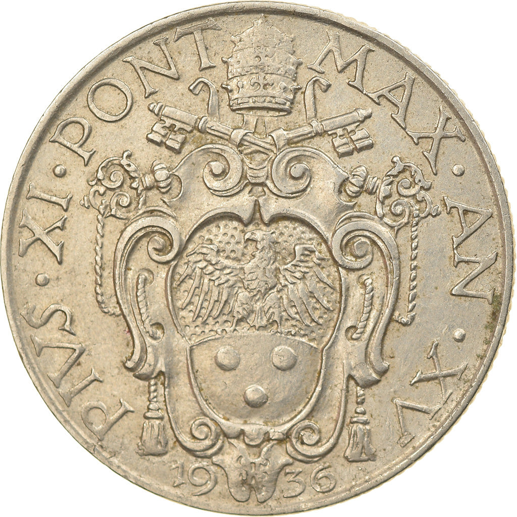 Coin, VATICAN CITY, Pius XI, Lira, 1936, Roma, EF(40-45), Nickel, KM:5