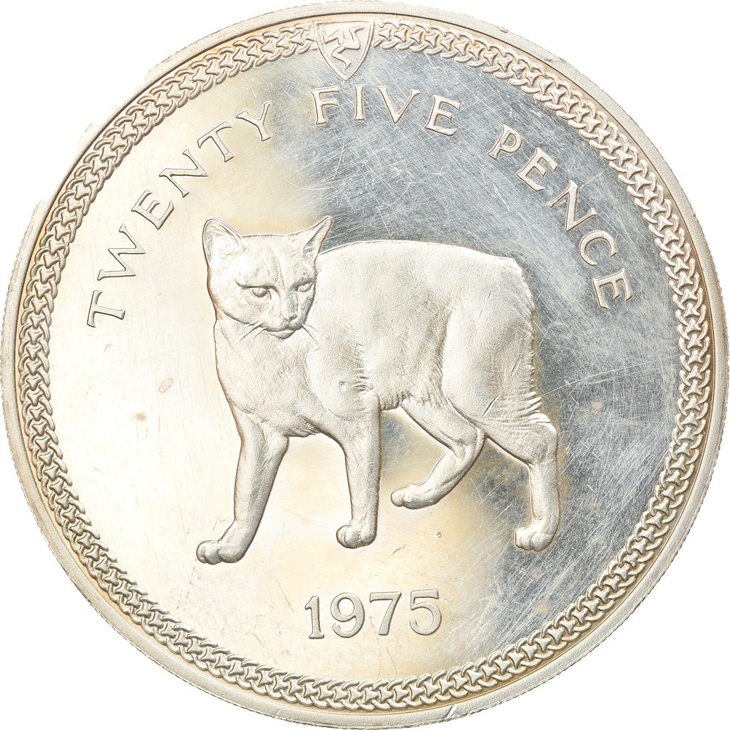 Moneda, Isla de Man, Elizabeth II, 25 Pence, 1975, Pobjoy Mint, Proof, EBC