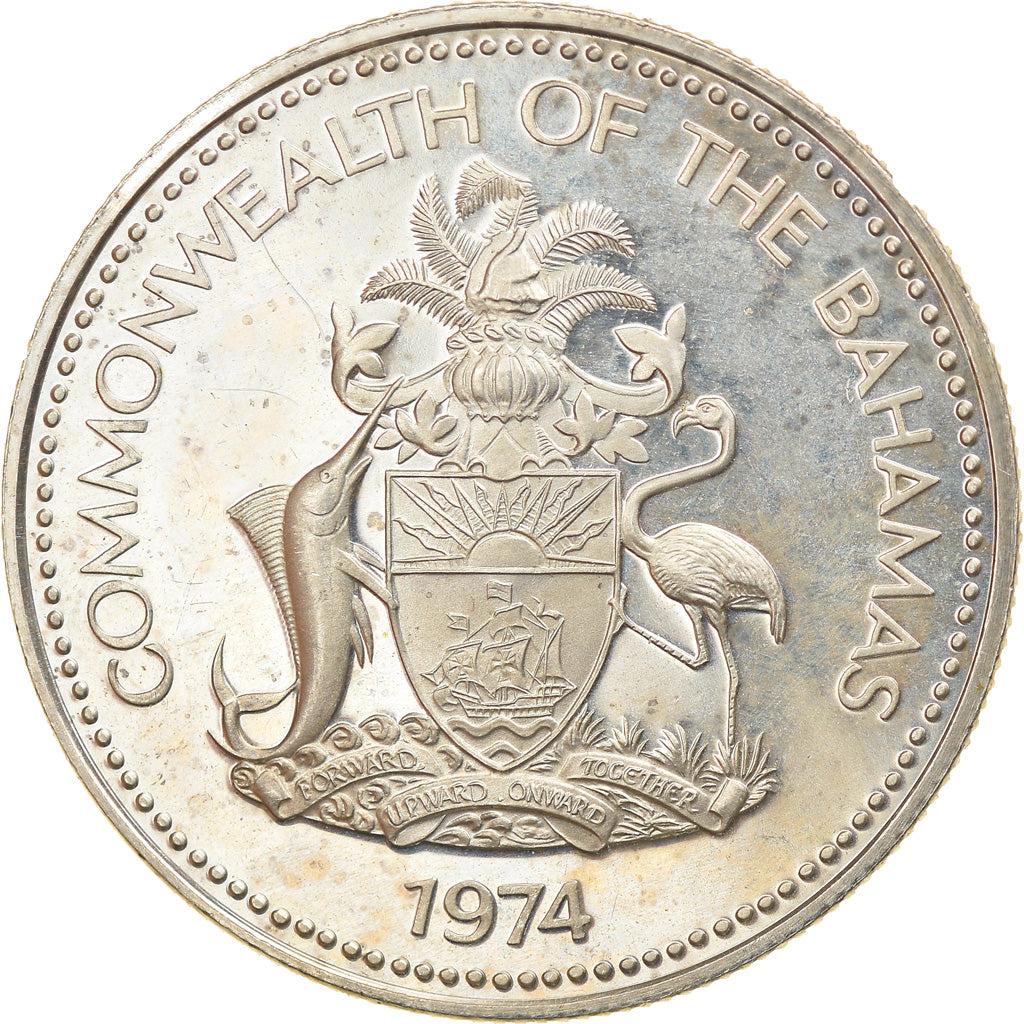 Moeda, Baamas, Elizabeth II, 50 Cents, 1974, Franklin Mint, U.S.A., Proof