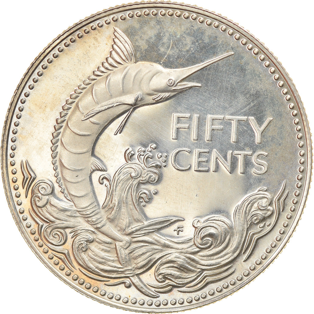 Moeda, Baamas, Elizabeth II, 50 Cents, 1974, Franklin Mint, U.S.A., Proof