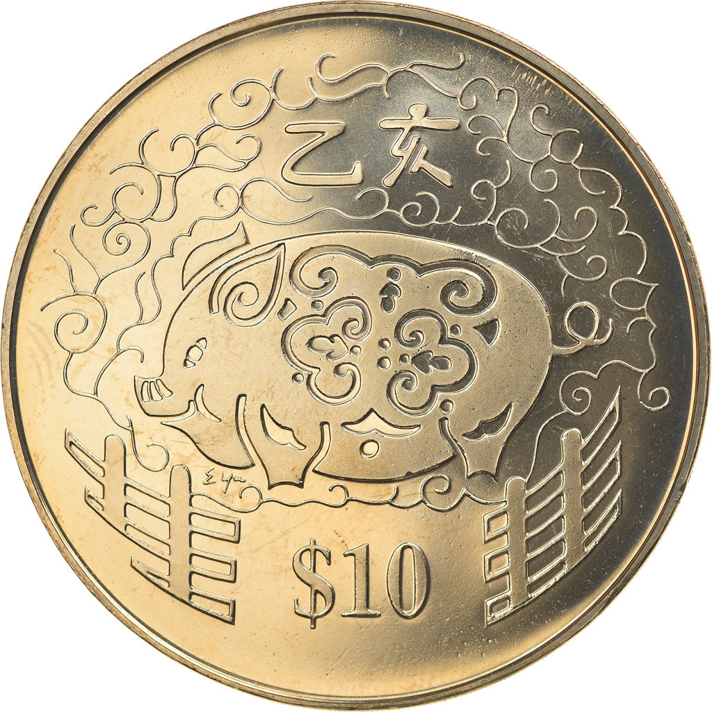 Coin, Singapore, Année du Cochon, 10 Dollars, 1995, Proof, MS(65-70)