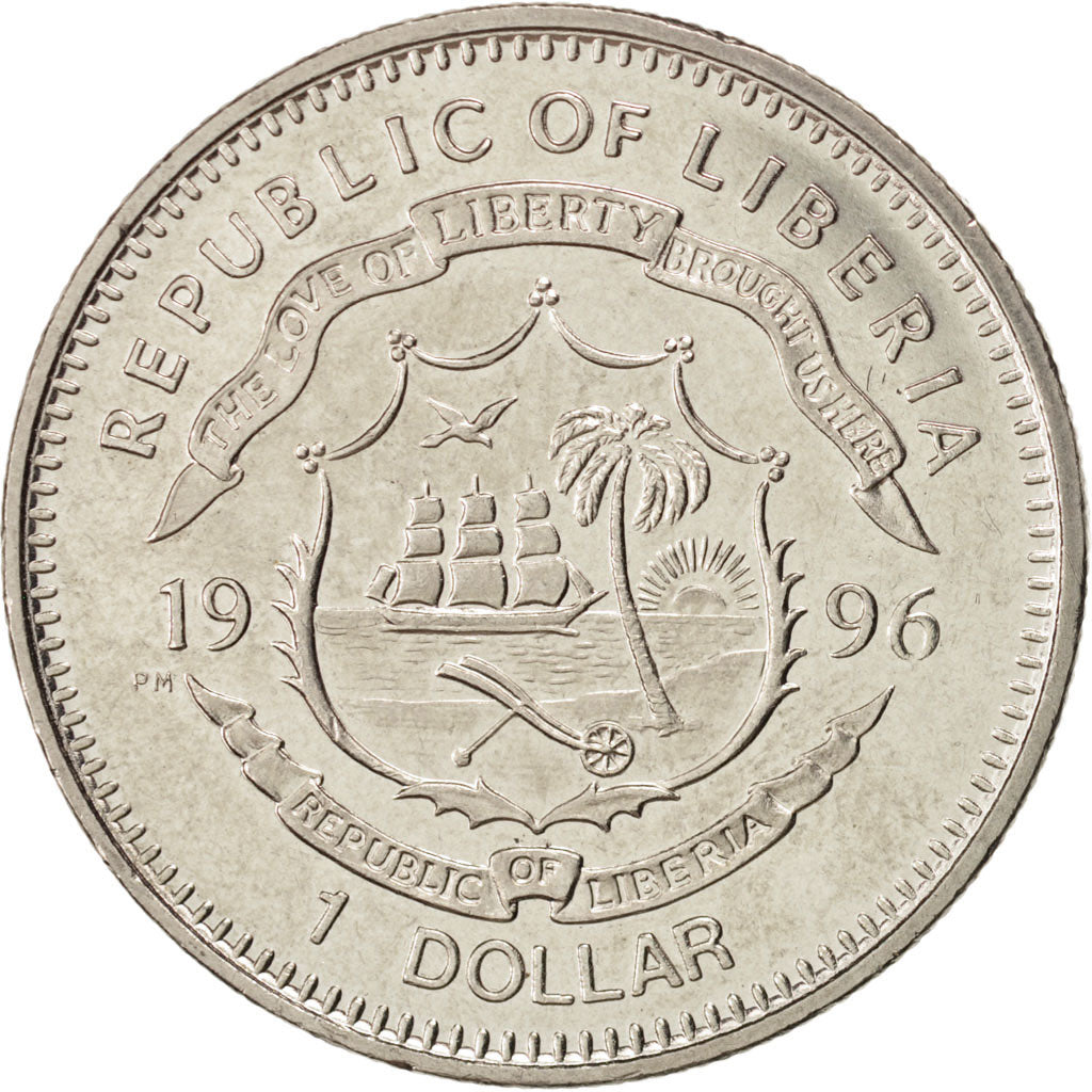 LIBERIA, Dollar, 1996, KM #254, AU(55-58), Copper-Nickel, 28.34