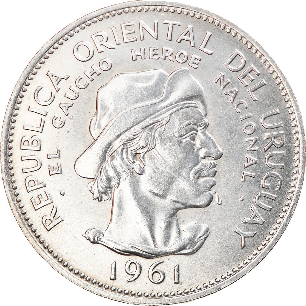 Coin, Uruguay, 10 Pesos, 1961, MS(63), Silver, KM:43