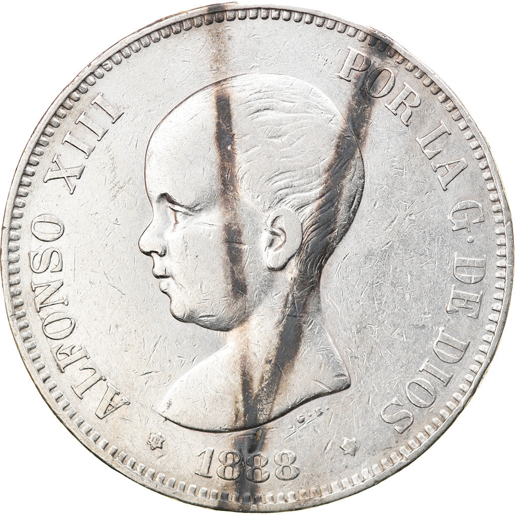 Coin, Spain, Alfonso XIII, 5 Pesetas, 1888, Madrid, AU(50-53), Silver, KM:689