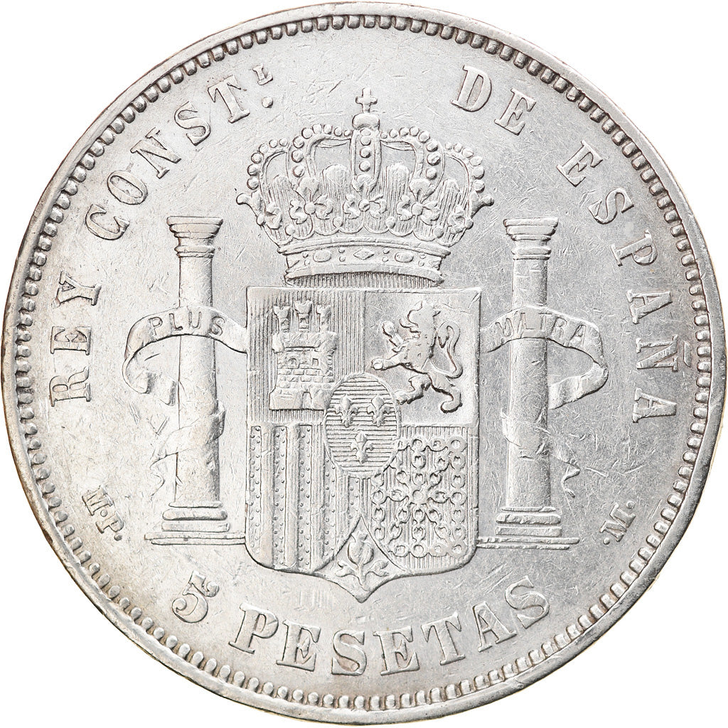 Coin, Spain, Alfonso XIII, 5 Pesetas, 1888, Madrid, AU(50-53), Silver, KM:689
