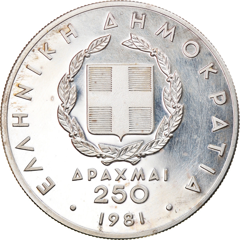 Moneta, Grecja, 250 Drachmai, 1981, Proof, MS(60-62), Srebro, KM:126